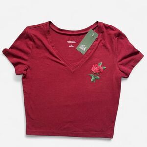Wild-fable Women's Red and Burgundy T-shirt
